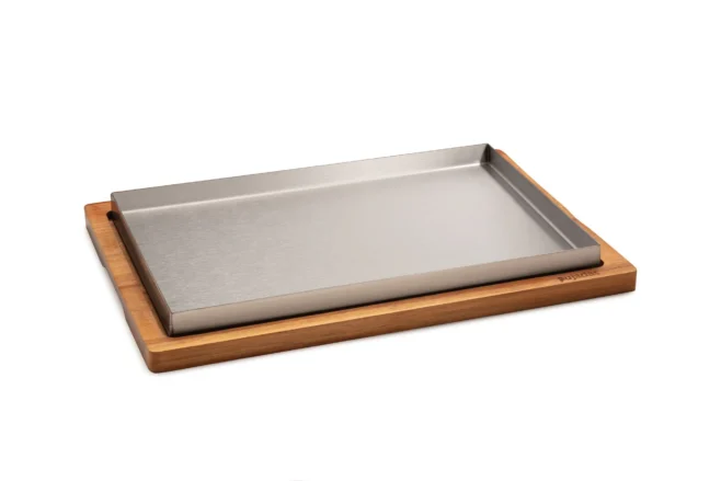 Serveringspanna med träbricka 29,5 x 19,5 cm rostfri