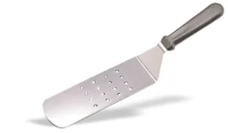 Perforerad stekspade för snabbmat 38 cm i rostfritt stål med svart ABS-handtag
